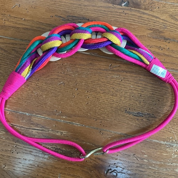 Prima Collezione Vintage Woven Fabric Wooden Rings Stretch Belt Multi-color Pink main image 9